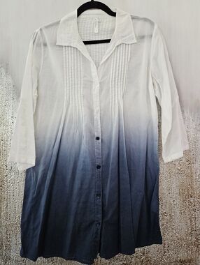 Seafolly Ombré Cotton Coverup Blue White Size Small